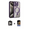 MARSİLYAN™- iPhone 14 Pro Max Kılıf Yadigar Asil Koleksiyonu - Siyah Buffer Hayalet Cam Ekran Koruyucu + Turuncu PVD Metal Kamera Lens