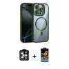 MARSİLYAN™- iPhone 14 Pro Max Kılıf Yadigar Asil Koleksiyonu - Siyah Buffer Hayalet Cam Ekran Koruyucu + Turuncu PVD Metal Kamera Lens