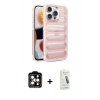 MARSİLYAN™- iPhone 14 Pro Max Kılıf Yadigar Doku Özel Seri - Şeffaf Pasifik Cam Ekran Koruyucu + PVD Metal Kamera Lens - TU