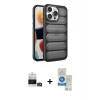 MARSİLYAN™- iPhone 14 Pro Max Kılıf Yadigar Doku Özel Seri - Şeffaf Royal Nano Ekran Koruyucu + Gold Bilvis Titan Kamera Lens