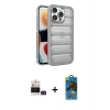 MARSİLYAN™- iPhone 14 Pro Max Kılıf Yadigar Doku Özel Seri - Siyah 18D Cam Ekran Koruyucu + Bilvis Titan Kamera Lens - DNMR