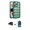 MARSİLYAN™- iPhone 14 Pro Max Kılıf Yadigar Doku Özel Seri - Siyah 18D Cam Ekran Koruyucu + Raze Metal Kamera Lens - GD