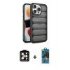 MARSİLYAN™- iPhone 14 Pro Max Kılıf Yadigar Doku Özel Seri - Siyah 18D Cam Ekran Koruyucu + PVD Metal Kamera Lens - TU