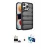 MARSİLYAN™- iPhone 14 Pro Max Kılıf Yadigar Doku Özel Seri - Siyah 3D Antistatik Cam Ekran Koruyucu + Bilvis Titan Kamera Lens - GD