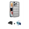 MARSİLYAN™- iPhone 14 Pro Max Kılıf Yadigar Doku Özel Seri - Siyah 3D Antistatik Cam Ekran Koruyucu + Gümüş Raze Metal Kamera Lens