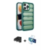 MARSİLYAN™- iPhone 14 Pro Max Kılıf Yadigar Doku Özel Seri - Siyah 3D Antistatik Cam Ekran Koruyucu + Gümüş Raze Metal Kamera Lens