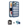 MARSİLYAN™- iPhone 14 Pro Max Kılıf Yadigar Doku Özel Seri - Siyah 3D Antistatik Cam Ekran Koruyucu + Turuncu PVD Metal Kamera Lens