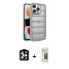 MARSİLYAN™- iPhone 14 Pro Max Kılıf Yadigar Doku Özel Seri - Siyah 6D Mat Seramik Hayalet Nano Ekran Koruyucu + Turuncu PVD Metal Kamera Lens