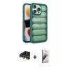 MARSİLYAN™- iPhone 14 Pro Max Kılıf Yadigar Doku Özel Seri - Siyah Bilvis 3D Mat Cam Ekran Koruyucu + Raze Metal Kamera Lens - GD