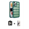 MARSİLYAN™- iPhone 14 Pro Max Kılıf Yadigar Doku Özel Seri - Siyah Bilvis 3D Mat Cam Ekran Koruyucu + Turuncu PVD Metal Kamera Lens