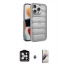 MARSİLYAN™- iPhone 14 Pro Max Kılıf Yadigar Doku Özel Seri - Siyah Bilvis 3D Mat Cam Ekran Koruyucu + Turuncu PVD Metal Kamera Lens
