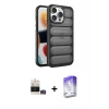 MARSİLYAN™- iPhone 14 Pro Max Kılıf Yadigar Doku Özel Seri - Siyah Bilvis 5in1 3D Magic Cam Ekran Koruyucu + Gold Bilvis Titan Kamera Lens