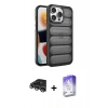 MARSİLYAN™- iPhone 14 Pro Max Kılıf Yadigar Doku Özel Seri - Siyah Bilvis 5in1 3D Magic Cam Ekran Koruyucu + Raze Metal Kamera Lens - GS
