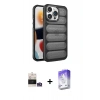 MARSİLYAN™- iPhone 14 Pro Max Kılıf Yadigar Doku Özel Seri - Siyah Bilvis 5in1 3D Magic Cam Ekran Koruyucu + Bilvis Titan Kamera Lens - GS