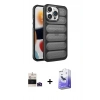 MARSİLYAN™- iPhone 14 Pro Max Kılıf Yadigar Doku Özel Seri - Siyah Bilvis 5in1 5D Magic Hayalet Cam Ekran Koruyucu + Bilvis Titan Kamera Lens - DNMR