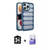 MARSİLYAN™- iPhone 14 Pro Max Kılıf Yadigar Doku Özel Seri - Siyah Bilvis 5in1 5D Magic Hayalet Cam Ekran Koruyucu + PVD Metal Kamera Lens - TU