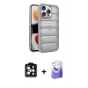 MARSİLYAN™- iPhone 14 Pro Max Kılıf Yadigar Doku Özel Seri - Siyah Bilvis 5in1 5D Magic Hayalet Cam Ekran Koruyucu + PVD Metal Kamera Lens - TU