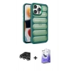 MARSİLYAN™- iPhone 14 Pro Max Kılıf Yadigar Doku Özel Seri - Siyah Bilvis 5in1 5D Magic Hayalet Cam Ekran Koruyucu + Raze Metal Kamera Lens - GS