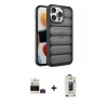 MARSİLYAN™- iPhone 14 Pro Max Kılıf Yadigar Doku Özel Seri - Siyah Bilvis Hayalet Cam Ekran Koruyucu + Bilvis Titan Kamera Lens - DNMR