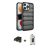 MARSİLYAN™- iPhone 14 Pro Max Kılıf Yadigar Doku Özel Seri - Siyah Bilvis Hayalet Cam Ekran Koruyucu + Raze Metal Kamera Lens - GD