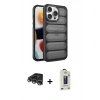 MARSİLYAN™- iPhone 14 Pro Max Kılıf Yadigar Doku Özel Seri - Siyah Bilvis Hayalet Cam Ekran Koruyucu + Raze Metal Kamera Lens - GS