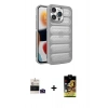 MARSİLYAN™- iPhone 14 Pro Max Kılıf Yadigar Doku Özel Seri - Siyah Buffer Cam Ekran Koruyucu + Derin Mor Bilvis Titan Kamera Lens