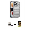 MARSİLYAN™- iPhone 14 Pro Max Kılıf Yadigar Doku Özel Seri - Siyah Buffer Cam Ekran Koruyucu + Gold Bilvis Titan Kamera Lens