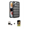 MARSİLYAN™- iPhone 14 Pro Max Kılıf Yadigar Doku Özel Seri - Siyah Buffer Cam Ekran Koruyucu + Gold Bilvis Titan Kamera Lens