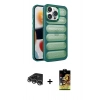MARSİLYAN™- iPhone 14 Pro Max Kılıf Yadigar Doku Özel Seri - Siyah Buffer Cam Ekran Koruyucu + Gümüş Raze Metal Kamera Lens