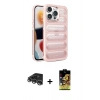 MARSİLYAN™- iPhone 14 Pro Max Kılıf Yadigar Doku Özel Seri - Siyah Buffer Cam Ekran Koruyucu + Gümüş Raze Metal Kamera Lens