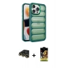 MARSİLYAN™- iPhone 14 Pro Max Kılıf Yadigar Doku Özel Seri - Siyah Buffer Cam Ekran Koruyucu + Raze Metal Kamera Lens - GD