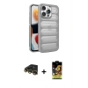 MARSİLYAN™- iPhone 14 Pro Max Kılıf Yadigar Doku Özel Seri - Siyah Buffer Cam Ekran Koruyucu + Raze Metal Kamera Lens - GD