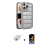 MARSİLYAN™- iPhone 14 Pro Max Kılıf Yadigar Doku Özel Seri - Siyah Buffer Hayalet Cam Ekran Koruyucu + Band Metal Kamera Lens - GS