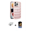 MARSİLYAN™- iPhone 14 Pro Max Kılıf Yadigar Doku Özel Seri - Siyah Buffer Hayalet Cam Ekran Koruyucu + Band Metal Kamera Lens - GS