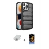 MARSİLYAN™- iPhone 14 Pro Max Kılıf Yadigar Doku Özel Seri - Siyah Buffer Hayalet Cam Ekran Koruyucu + Band Metal Kamera Lens - GS