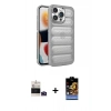 MARSİLYAN™- iPhone 14 Pro Max Kılıf Yadigar Doku Özel Seri - Siyah Buffer Hayalet Cam Ekran Koruyucu + Derin Mor Bilvis Titan Kamera Lens