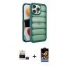 MARSİLYAN™- iPhone 14 Pro Max Kılıf Yadigar Doku Özel Seri - Siyah Buffer Hayalet Cam Ekran Koruyucu + Derin Mor Bilvis Titan Kamera Lens