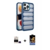 MARSİLYAN™- iPhone 14 Pro Max Kılıf Yadigar Doku Özel Seri - Siyah Buffer Hayalet Cam Ekran Koruyucu + Derin Mor Bilvis Titan Kamera Lens