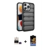 MARSİLYAN™- iPhone 14 Pro Max Kılıf Yadigar Doku Özel Seri - Siyah Buffer Hayalet Cam Ekran Koruyucu + Derin Mor Bilvis Titan Kamera Lens