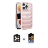 MARSİLYAN™- iPhone 14 Pro Max Kılıf Yadigar Doku Özel Seri - Siyah Buffer Hayalet Cam Ekran Koruyucu + PVD Metal Kamera Lens - TU