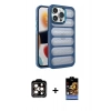 MARSİLYAN™- iPhone 14 Pro Max Kılıf Yadigar Doku Özel Seri - Siyah Buffer Hayalet Cam Ekran Koruyucu + PVD Metal Kamera Lens - TU
