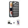 MARSİLYAN™- iPhone 14 Pro Max Kılıf Yadigar Doku Özel Seri - Siyah Joko 5D Cam + Bilvis Titan Kamera Lens - DNMR