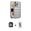 MARSİLYAN™- iPhone 14 Pro Max Kılıf Yadigar Doku Özel Seri - Siyah Joko 5D Cam + Turuncu PVD Metal Kamera Lens