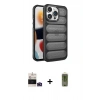 MARSİLYAN™- iPhone 14 Pro Max Kılıf Yadigar Doku Özel Seri - Siyah Joko Magic 5D Hayalet Cam + Derin Mor Bilvis Titan Kamera Lens
