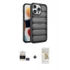 MARSİLYAN™- iPhone 14 Pro Max Kılıf Yadigar Doku Özel Seri - Siyah Mat Seramik Nano Ekran Koruyucu + Bilvis Titan Kamera Lens - GS