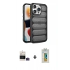 MARSİLYAN™- iPhone 14 Pro Max Kılıf Yadigar Doku Özel Seri - Siyah Polymer Nano Ekran Koruyucu + Bilvis Titan Kamera Lens - GS