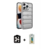 MARSİLYAN™- iPhone 14 Pro Max Kılıf Yadigar Doku Özel Seri - Siyah Polymer Nano Ekran Koruyucu + Turuncu PVD Metal Kamera Lens