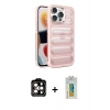 MARSİLYAN™- iPhone 14 Pro Max Kılıf Yadigar Doku Özel Seri - Siyah Polymer Nano Ekran Koruyucu + Turuncu PVD Metal Kamera Lens