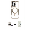 MARSİLYAN™- iPhone 14 Pro Max Kılıf Yadigar Klasik Özel Seri - Şeffaf Pasifik Cam Ekran Koruyucu + Gold Bilvis Titan Kamera Lens