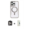 MARSİLYAN™- iPhone 14 Pro Max Kılıf Yadigar Klasik Özel Seri - Şeffaf Pasifik Cam Ekran Koruyucu + PVD Metal Kamera Lens - TU